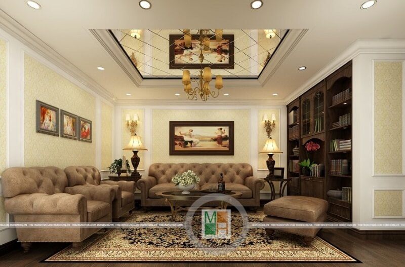 Mẫu thiết kế nội thất chung cư tân cổ điển sang trọng theo tông màu vàng chủ đạo
