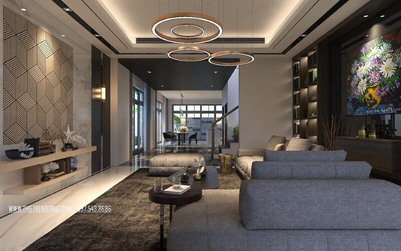 Sắp xếp tầng 1 đẹp, sang trọng cho nhà phố, biệt thự với ý tưởng thiết kế phòng khách liền phòng ăn theo phong cách hiện đại.
