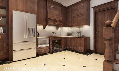 Tủ bếp gỗ óc chó tại biệt thự Vinhomes The Harmory