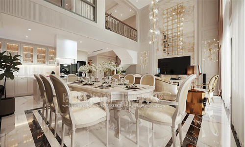 Thiết kế nội thất phòng khách gỗ sồi tại Vinhomes